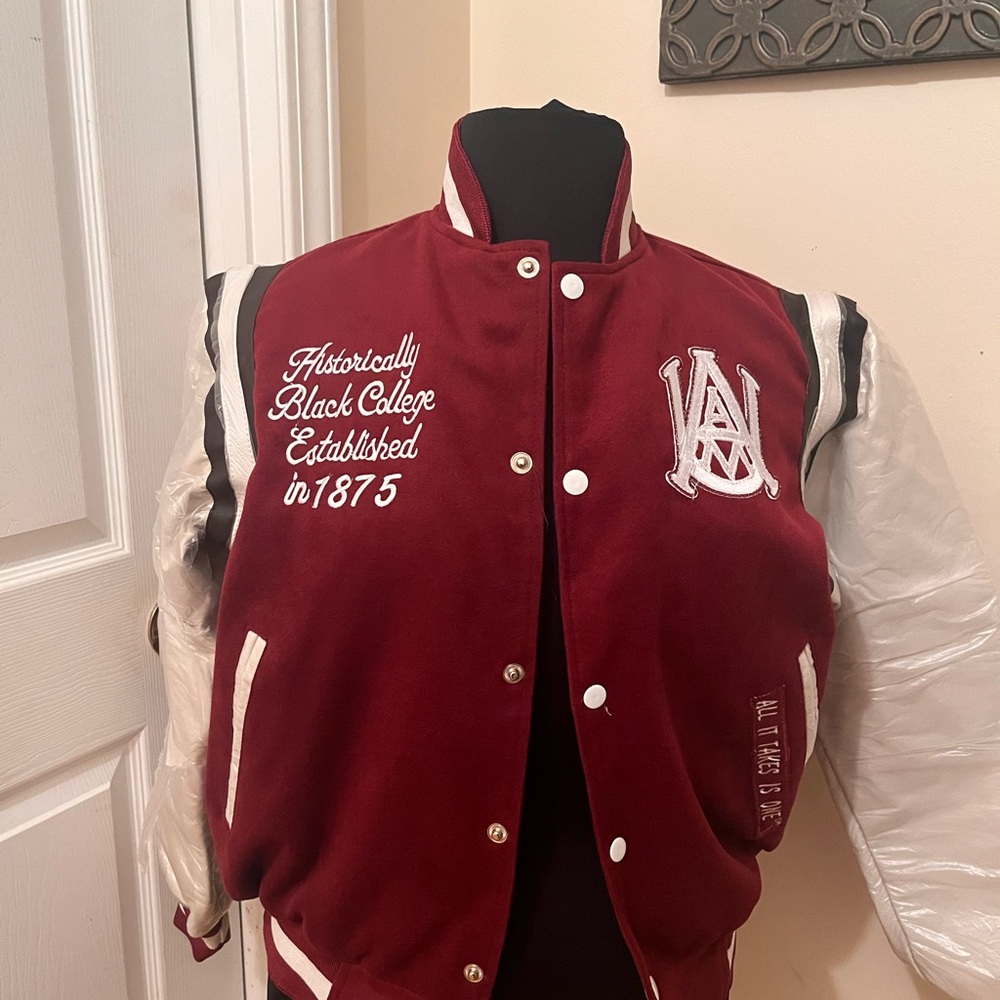 Alabama A&M University Motto Letterman Jacket (sleeves covered with plastic)